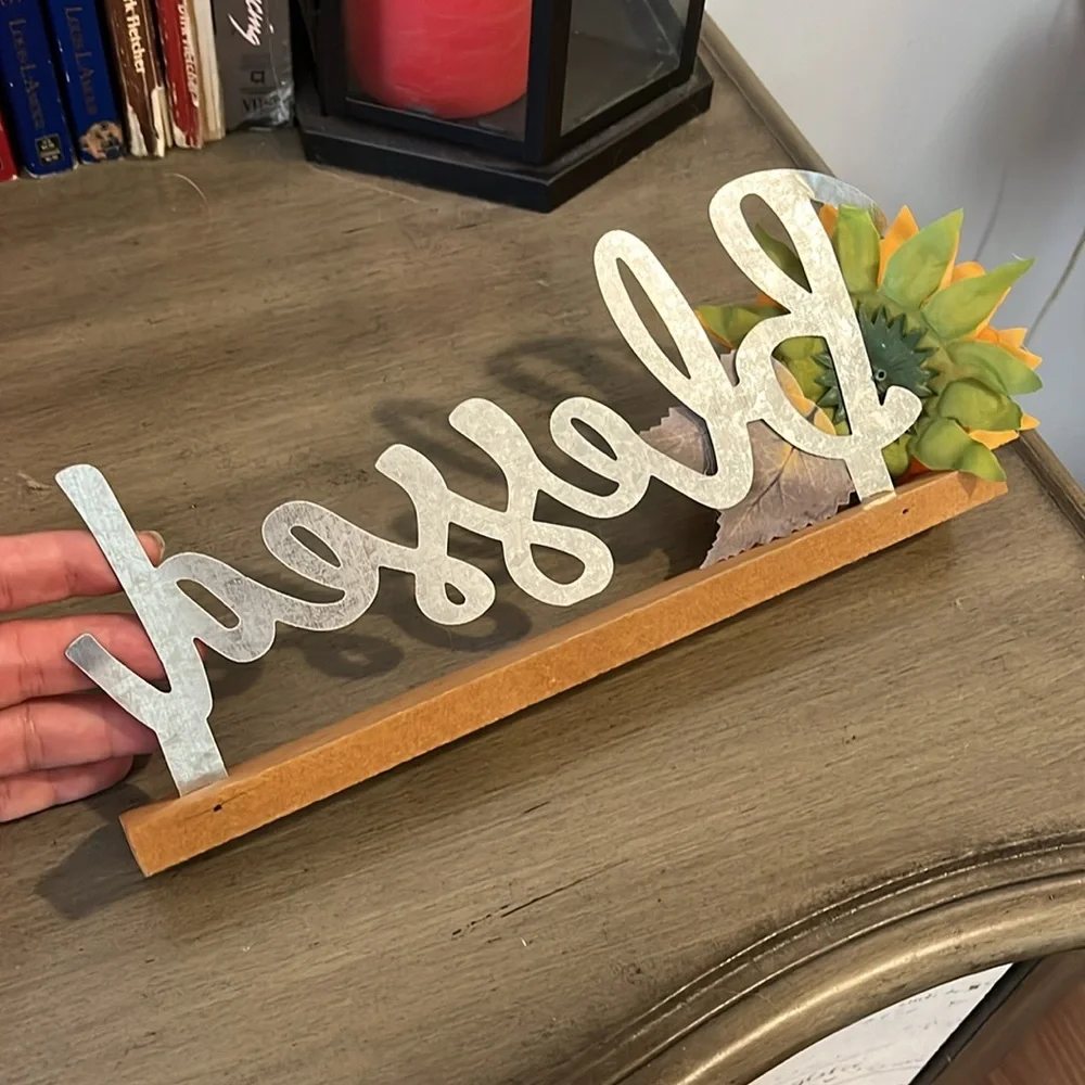 MIDWOOD BRANDS METAL ON WOOD BLESSED ACCENT HOME DECOR WITH SUNFLOWER DETAIL